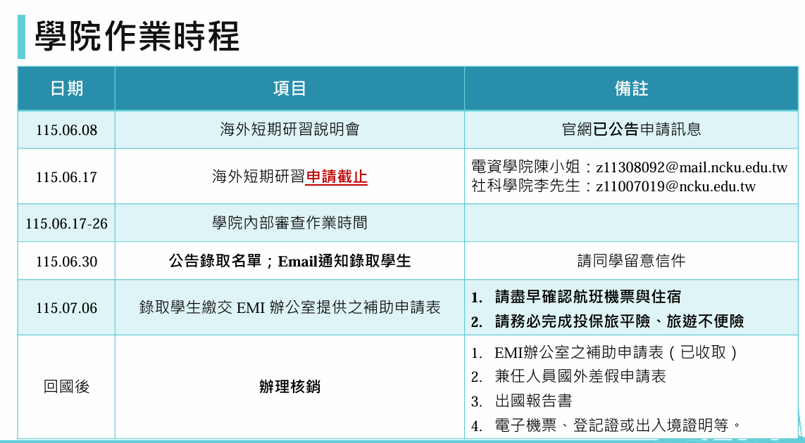 學院作業時程(擷取自簡報內容) 學院作業時程(擷取自簡報內容)